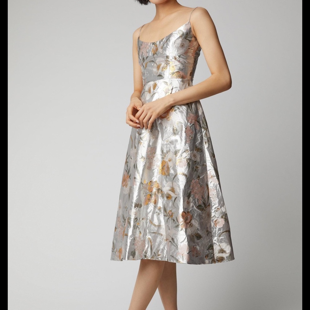 Markarian Silver Floral Corset Dress, Size 6